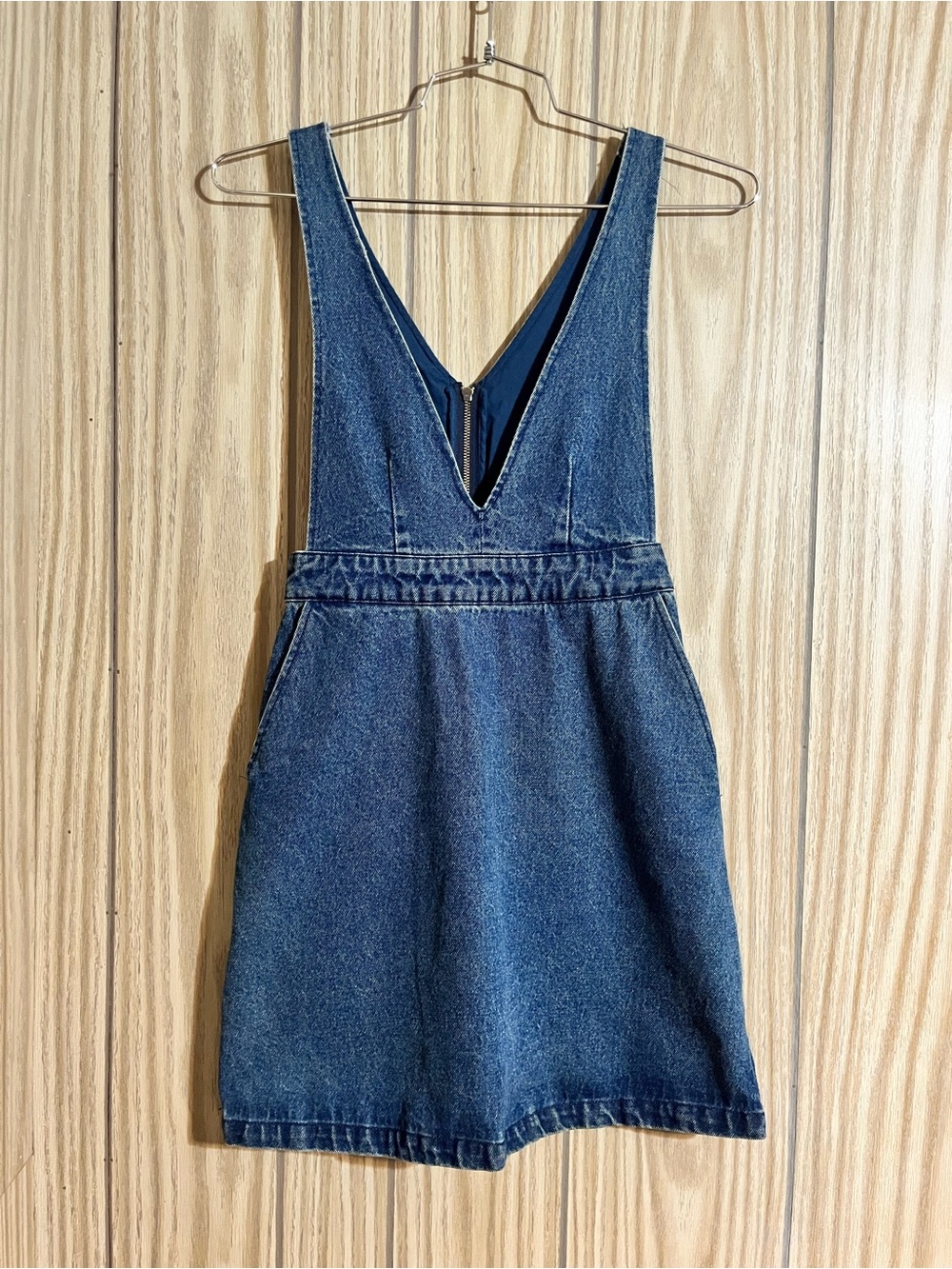 Frank and Oak Organic Denim Pinafore Jumper Mini Dress XS